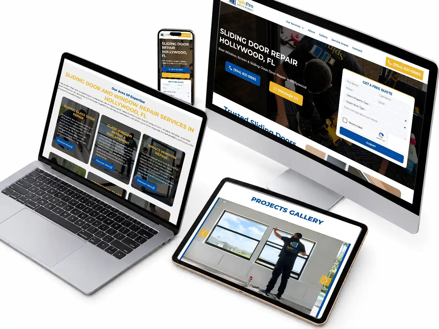 SpinPro Doors and Windows website design mockup